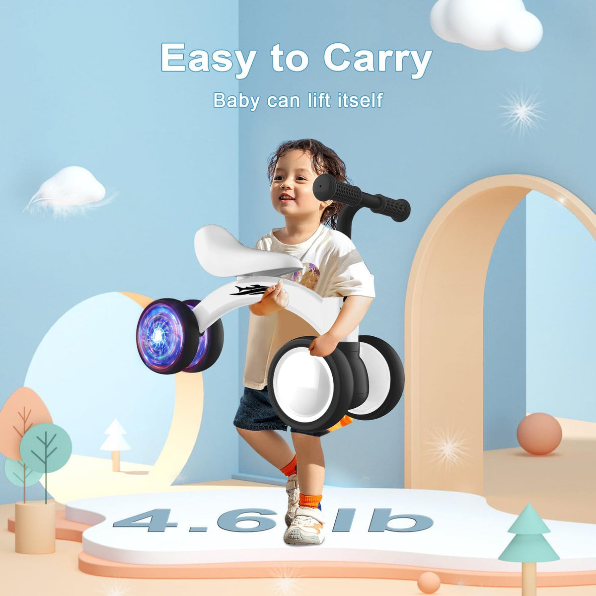 Colorful Lighting Baby Balance Bike Toys for 1 Year Old Boy Girl Gifts, 10-36 Month Toddler Balance