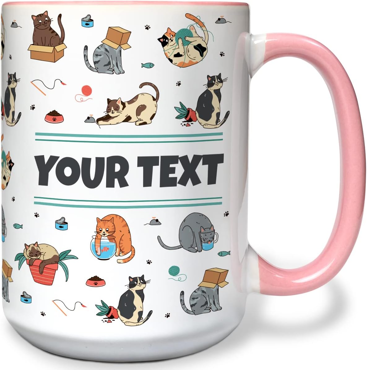 Personalized Mug for Kids - Cats - Custom Name/Text, Ceramic Hot Chocolate/Cocoa/Coffee Cup for