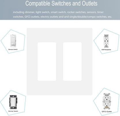 2-Gang Screwless Decora Wall Plate Cover Double Switch Outlet Electrical Faceplate for Light