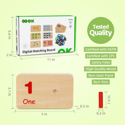 TOOKYLAND Peg Board Toddler Toys, Counting Wooden Toys with 55 Pegs