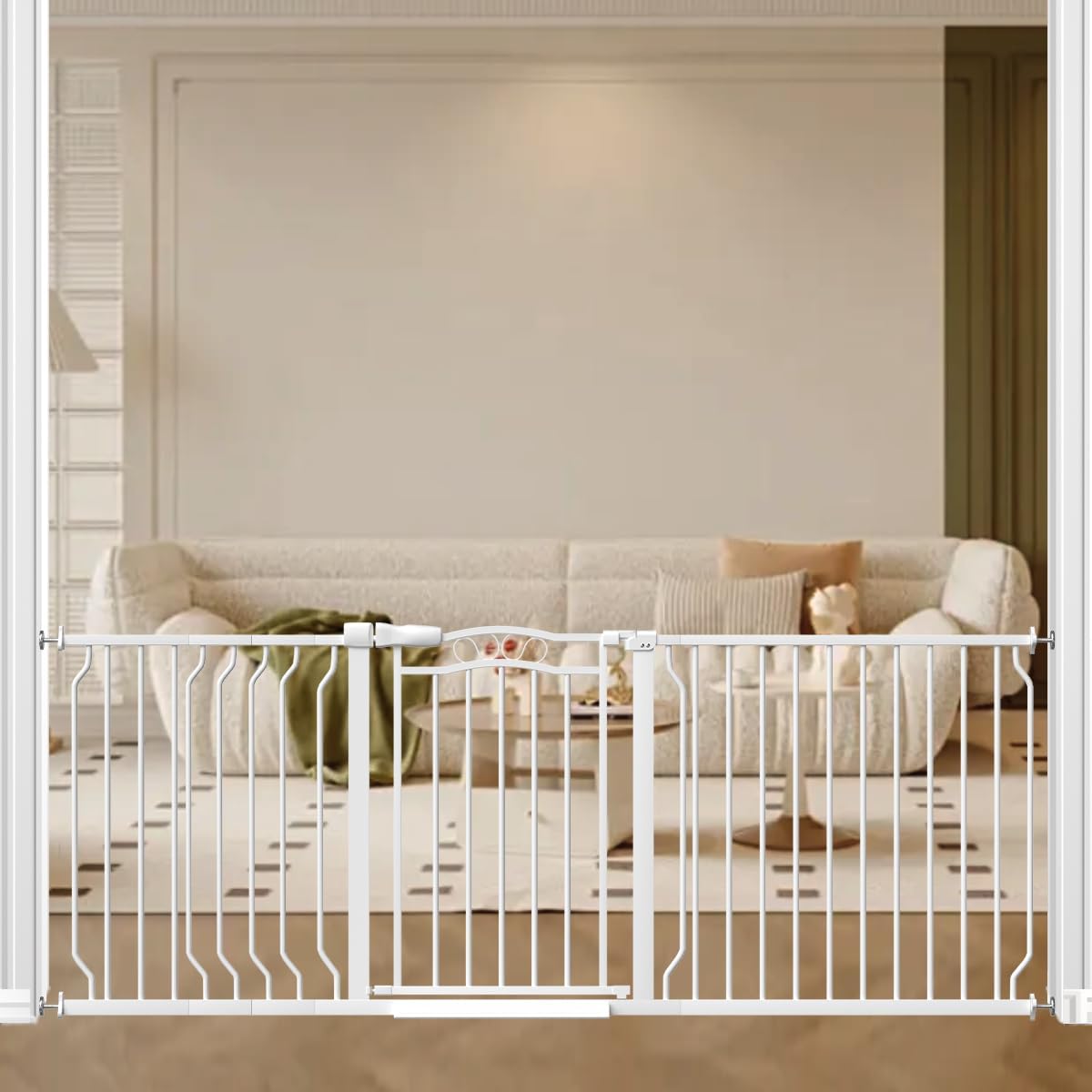 67.3-81.1" Extra Wide Baby Gate for Stairs No Drilling, 30" Tall Auto Close Press Mounted Dog Gates