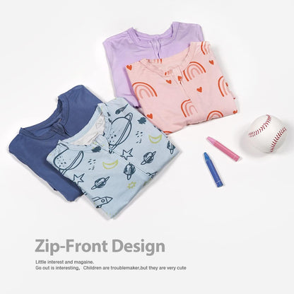 Teach Leanbh Baby Boys Girls 2 Pack Bamboo Viscose Pajamas 2 Way Zipper Short Sleeve Romper