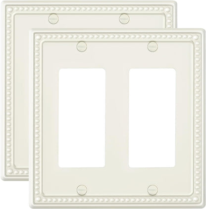 2-Pack Double Decorator Outlet Cover Plate, Light Almond Pearls Decorative Switch Plates Covers