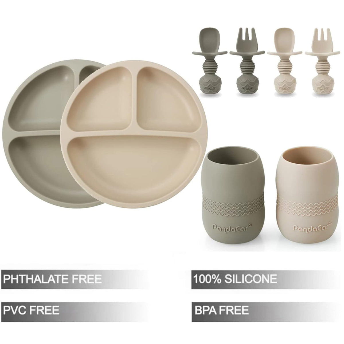 PandaEar Silicone Baby Feeding Set with Divided Suction Plate