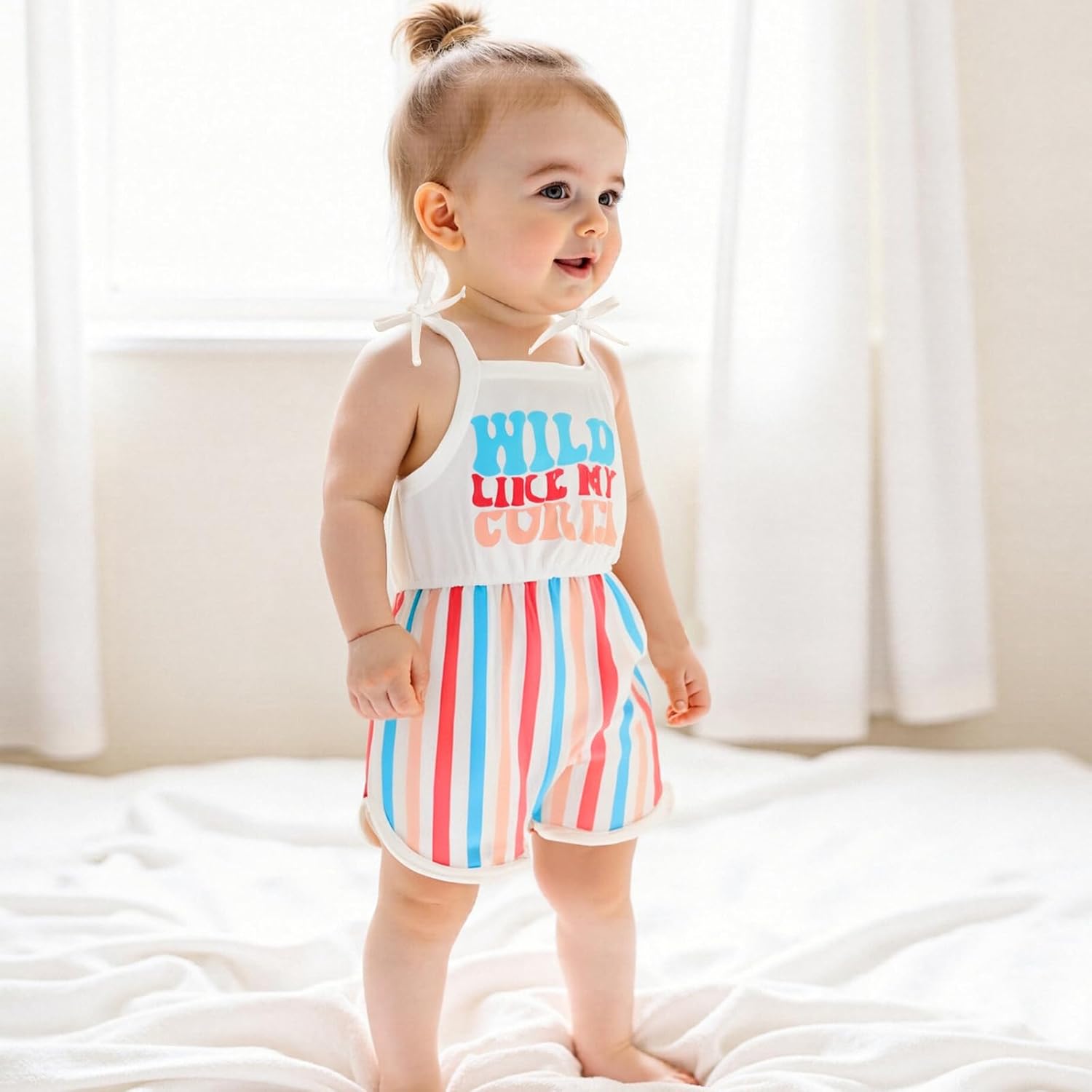 WZTYYDS Toddler Baby Girl Summer Clothes Floral Romper Tie-Up Strap Halter Jumpsuit Infant Summer