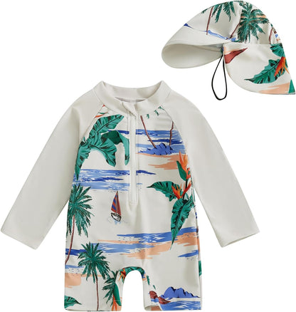 Hnyenmcko Baby/Toddler Boy Rash Guard Swimsuit Long Sleeve One Piece Zipper Swimwear Sunsuit Infant
