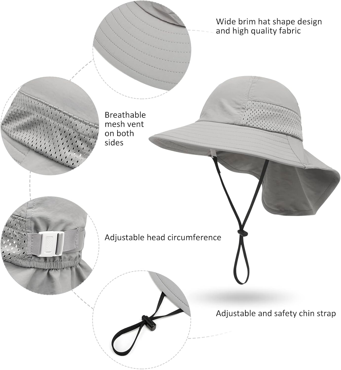 CHUNG Baby Sun Protection Hat Summer Toddler Adjustable UPF 50+ Wide Brim Neck Flap Beach Caps Boys
