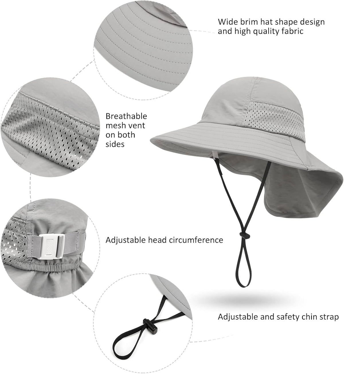 CHUNG Baby Sun Protection Hat Summer Toddler Adjustable UPF 50+ Wide Brim Neck Flap Beach Caps Boys