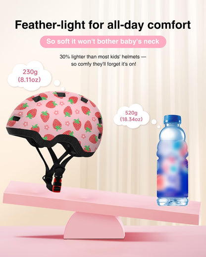Toddler Bike Helmet Adjustable Dial Fit -12 Vent for 2-6 Year(Strawberry-S)