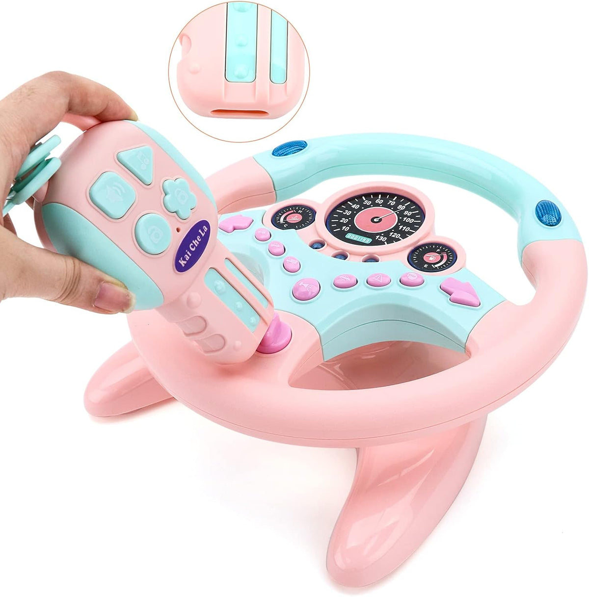deAO Kids Steering Wheel for Backseat with Key Baby Toys Pretend Driving Simulated Steering Wheel