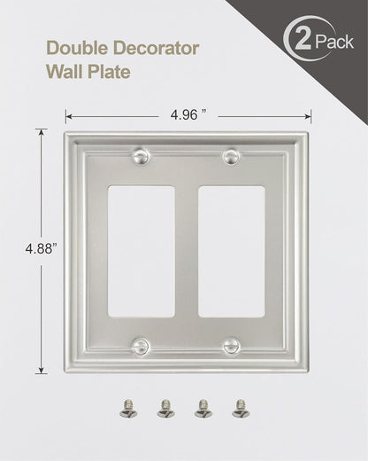 2-Pack Double Decorator Wall Plate, Satin Nickel Eletrical Outlet Cover Plate for Receptacle