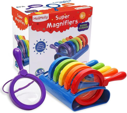 Kids Jumbo Magnifying Glass with Stand- 6 Pieces,Ages 3+, Easy Grasp Primary Science Magnifiers