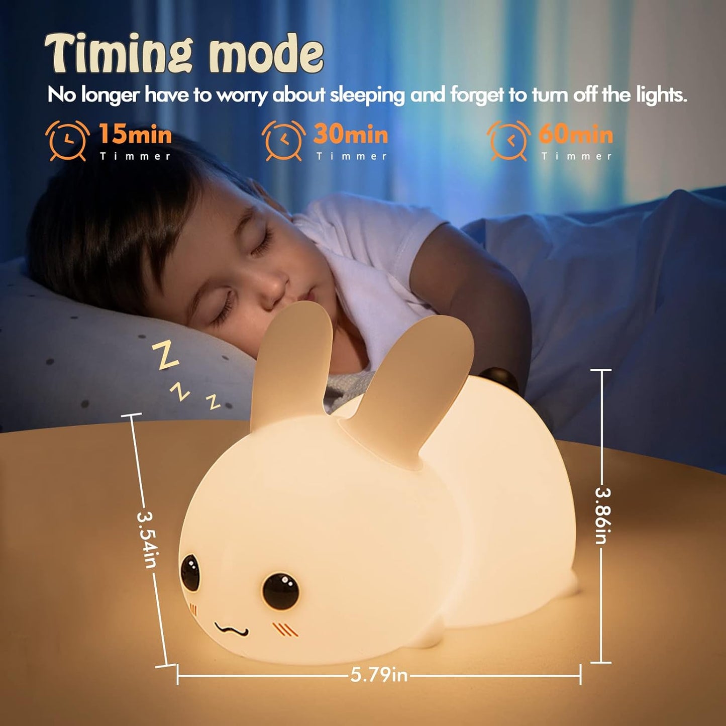 QANYI Kawaii Bunny Night Lights for Kids, 7 Color Light Silicone for Baby Nursery, Portable USB