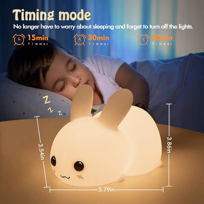 QANYI Kawaii Bunny Night Lights for Kids, 7 Color Light Silicone for Baby Nursery, Portable USB