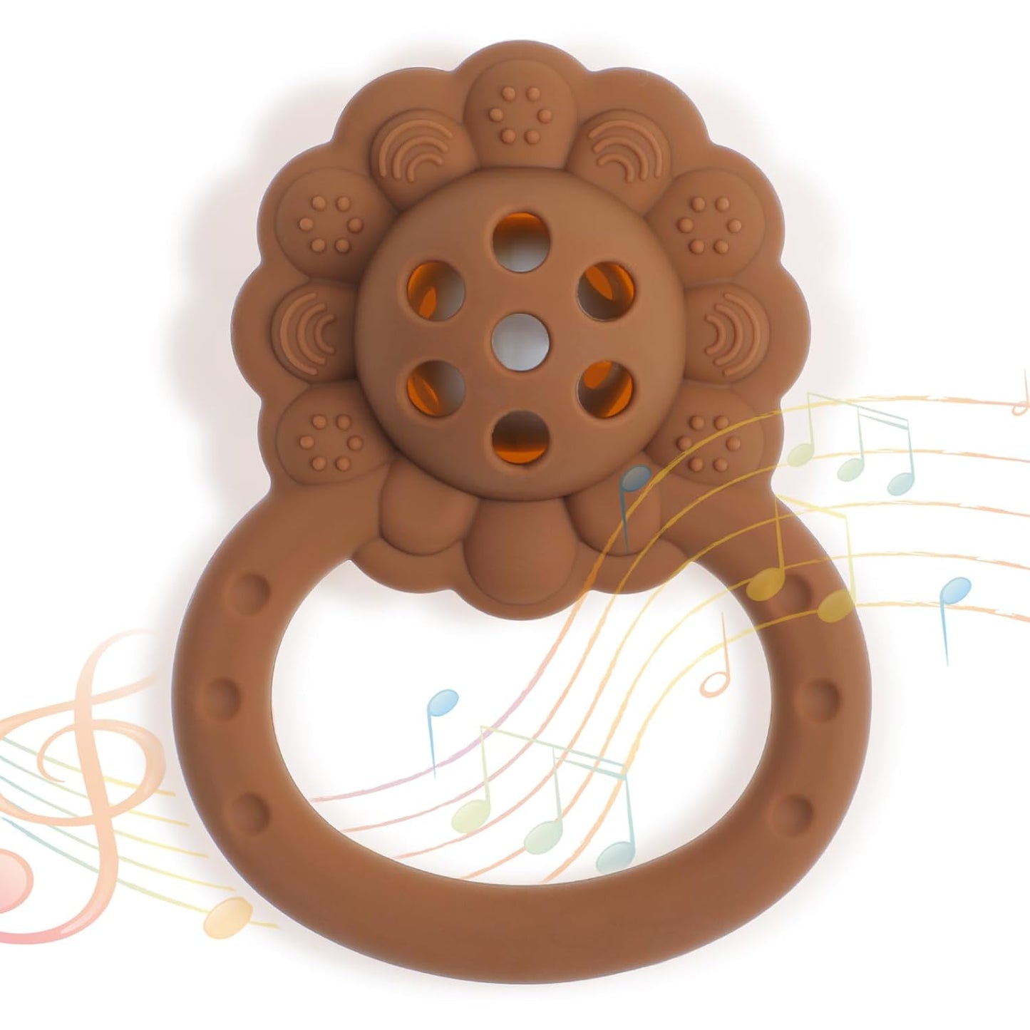 Rattle Teether, Lion Shape Montessori Baby Sensory Teething Toys, Food Grade Silicone BPA Free