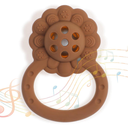 Rattle Teether, Lion Shape Montessori Baby Sensory Teething Toys, Food Grade Silicone BPA Free