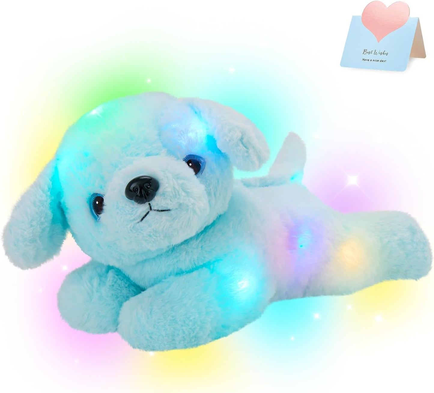 Glow Guards 15'' Blue Light up Puppy Dog Stuffed Animal Soft Plush Toy Pillow with LED Night Lights