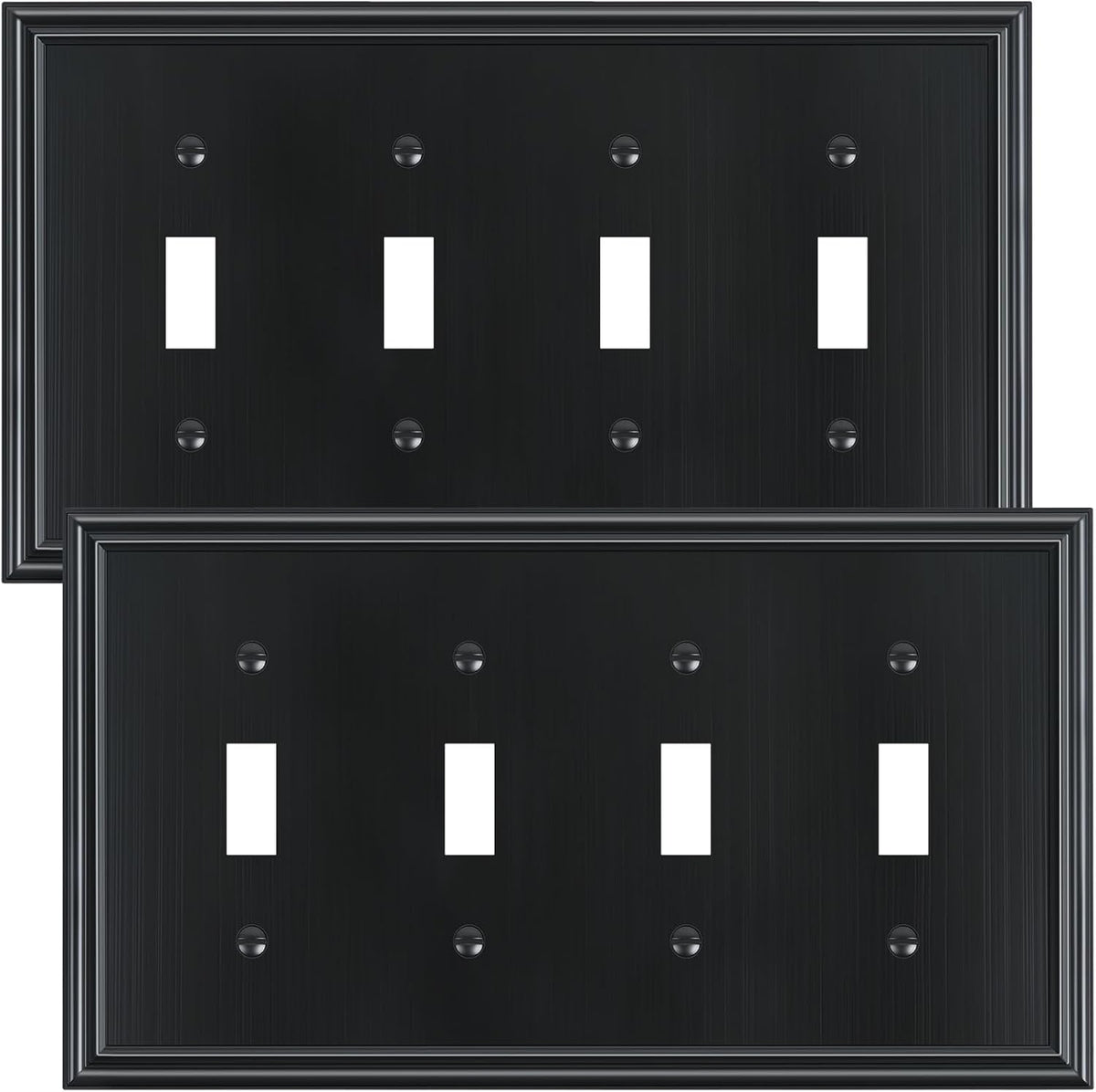 2-Pack Quad Toggle Light Switch Cover Plate, Durable Zinc Alloy Decorative Switch Plate Covers