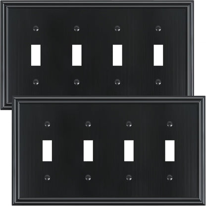 2-Pack Quad Toggle Light Switch Cover Plate, Durable Zinc Alloy Decorative Switch Plate Covers
