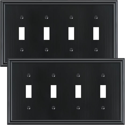 2-Pack Quad Toggle Light Switch Cover Plate, Durable Zinc Alloy Decorative Switch Plate Covers