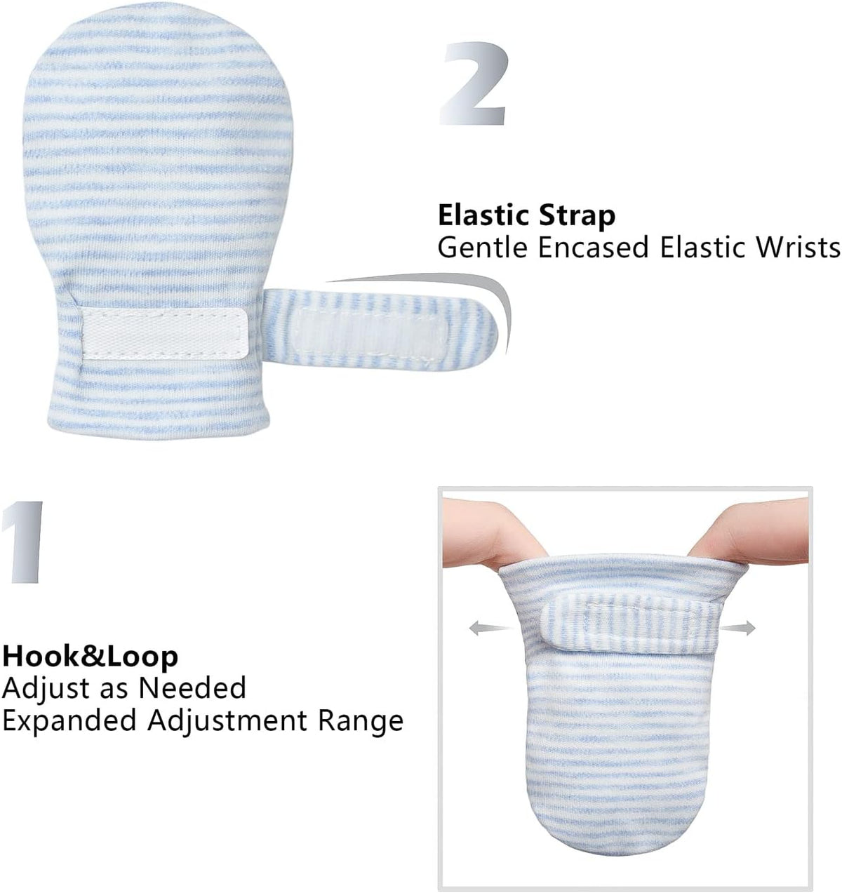 Newborn Baby No Scratch Mittens Stay On, 100% Cotton Breathable, Adjustable Infant Gloves for Baby