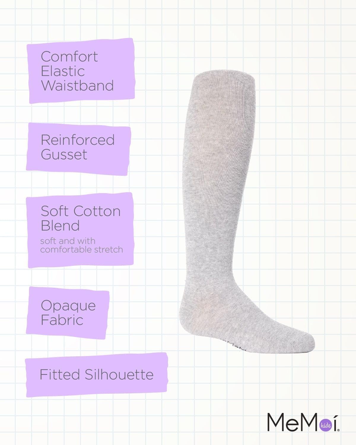 MeMoi Soft Pima Cotton Tights for Girls, Soft and Lightweight Opaque Tights for girls - Sizes 8 to