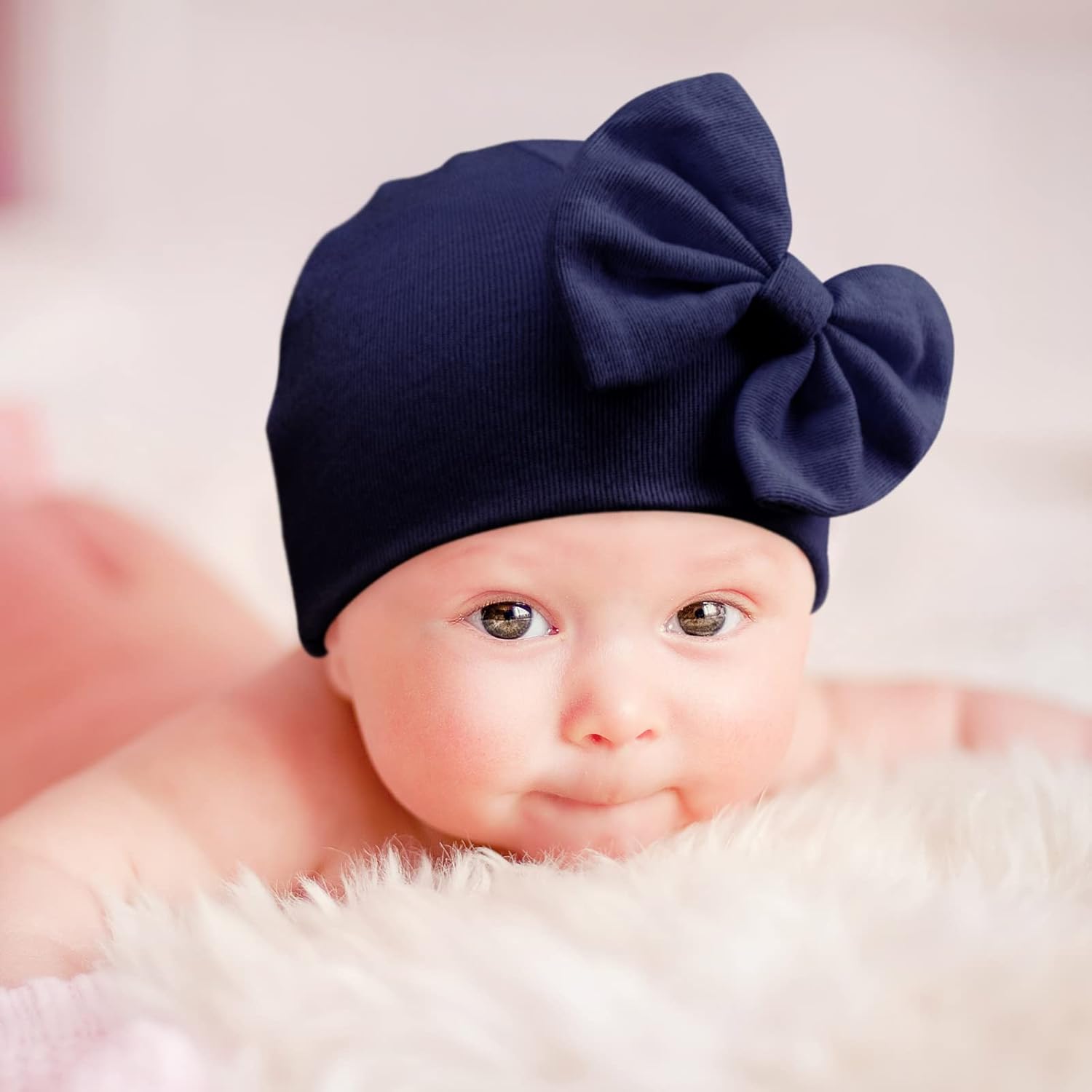 BQUBO Newborn Baby Hats Mittens Set Hospital Hat Beanie Infant Bow Hats Baby Gloves No Scratch