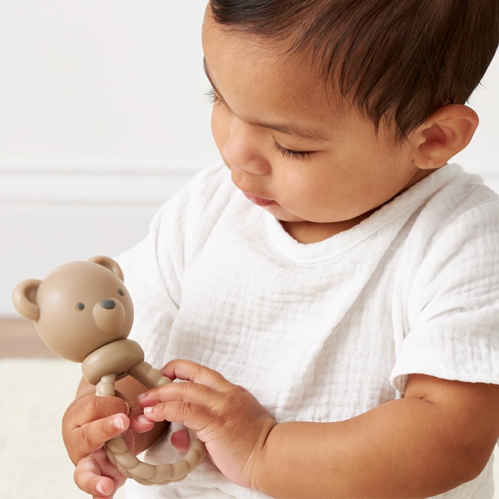 Itzy Ritzy Silicone Rattle Toy, Teething Toy with Soft Jingle Sound (Bear)