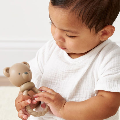 Itzy Ritzy Silicone Rattle Toy, Teething Toy with Soft Jingle Sound (Bear)
