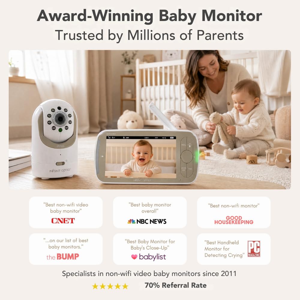 Infant Optics DXR-8 PRO - Patented Active Noise Reduction (ANR), 5” HD Video Baby Monitor with 1