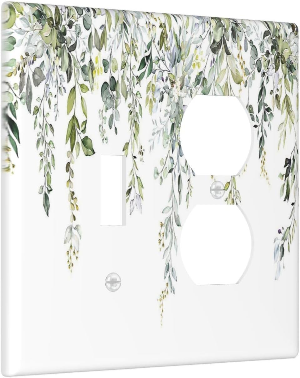Wallplates Boho Farmhouse Flower Leaf Sage Green 1 Toggle 1 Duplex Switch Plate Electrical GFCI
