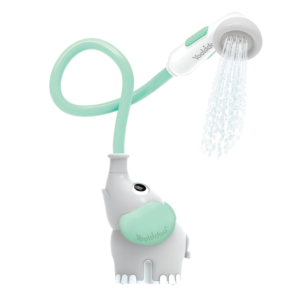 Yookidoo Baby Bath Shower Head - Elephant Water Pump and Trunk Spout Sprayer - One Handed Flow