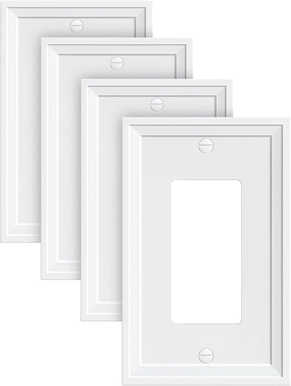 4-Pack Decorator Outlet Cover Plate, White Decorative Switch Plates and Outlet Covers, Natural