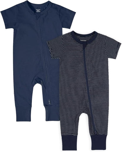 Teach Leanbh Baby Boys Girls 2-Pack Romper Jumpsuits Cotton 2 Way Zipper Short Sleeve Footless