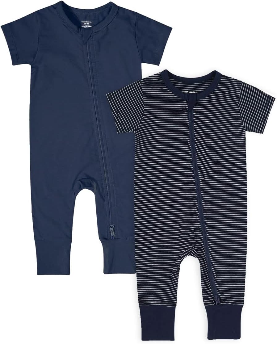 Teach Leanbh Baby Boys Girls 2-Pack Romper Jumpsuits Cotton 2 Way Zipper Short Sleeve Footless