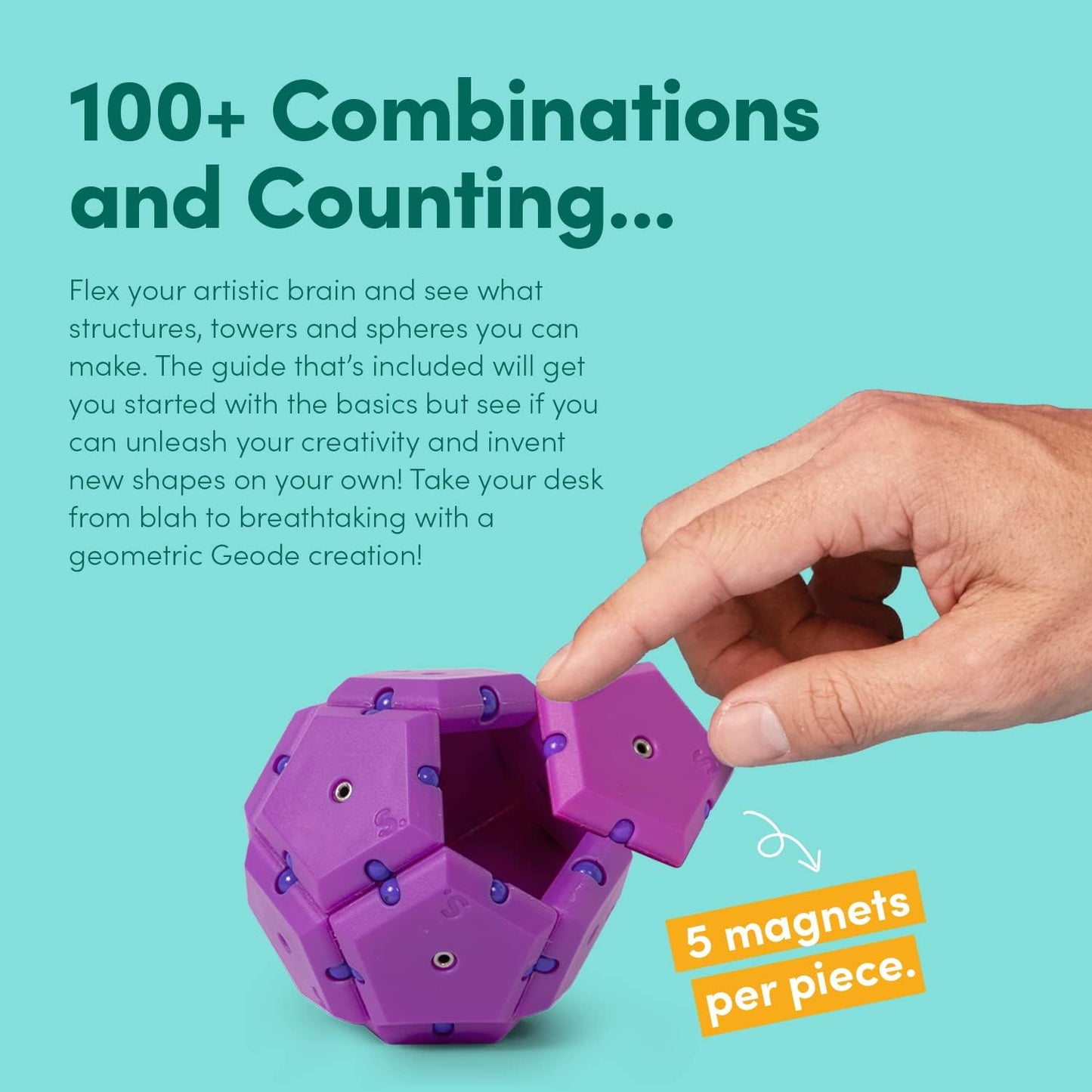 Speks Geode Matte Pentagons Magnetic Fidget Toy for Adults | Quiet Sensory Toy for Stress Relief &