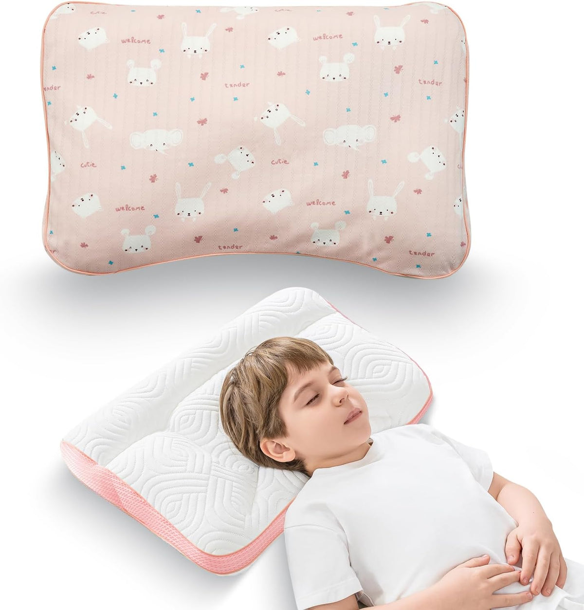 Reidio 1Pc Toddler Pillows with Removable Cotton Pillowcase Ergonomic Design Toddler Pillows for