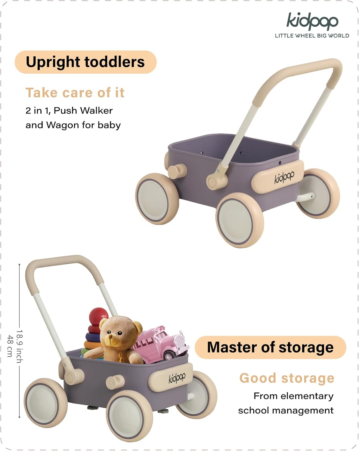 Kidpop PULA 2-in-1 Push and Pull-Along Wagon, Baby Push Walker for First Learner from 7 Month to 4