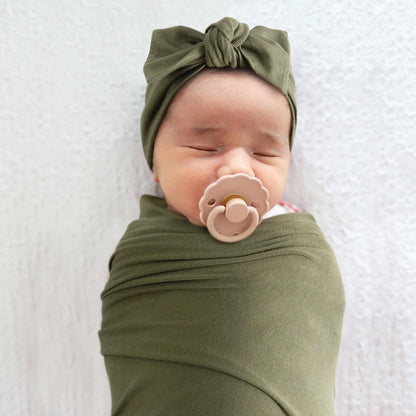 GRSSDER Newborn Swaddle Blanket, Ultra Soft Jersey Receiving Blanket with Matching Headband and