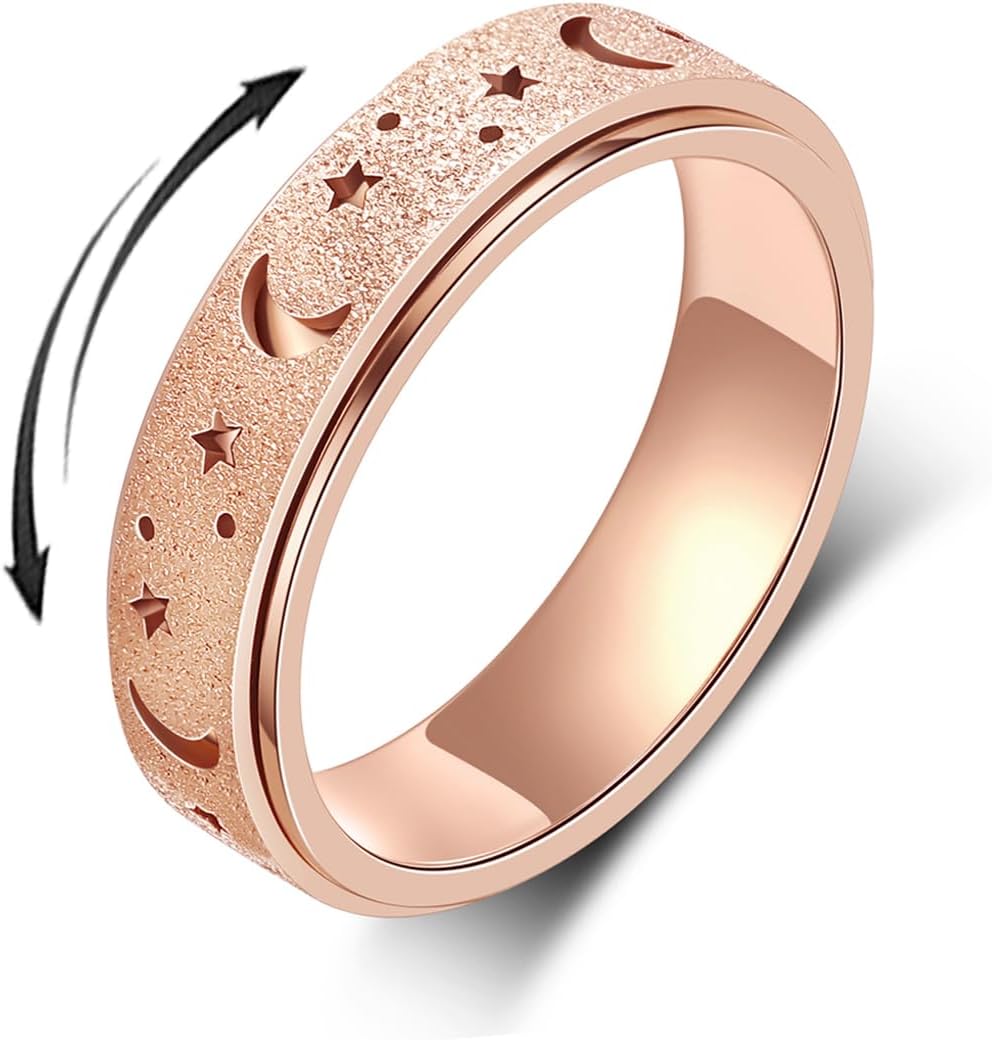 Anxiety Ring for Women Men, Titanium Stainless Steel Spinner Ring, 5 Colors, 6MM, Size 6-10, 3