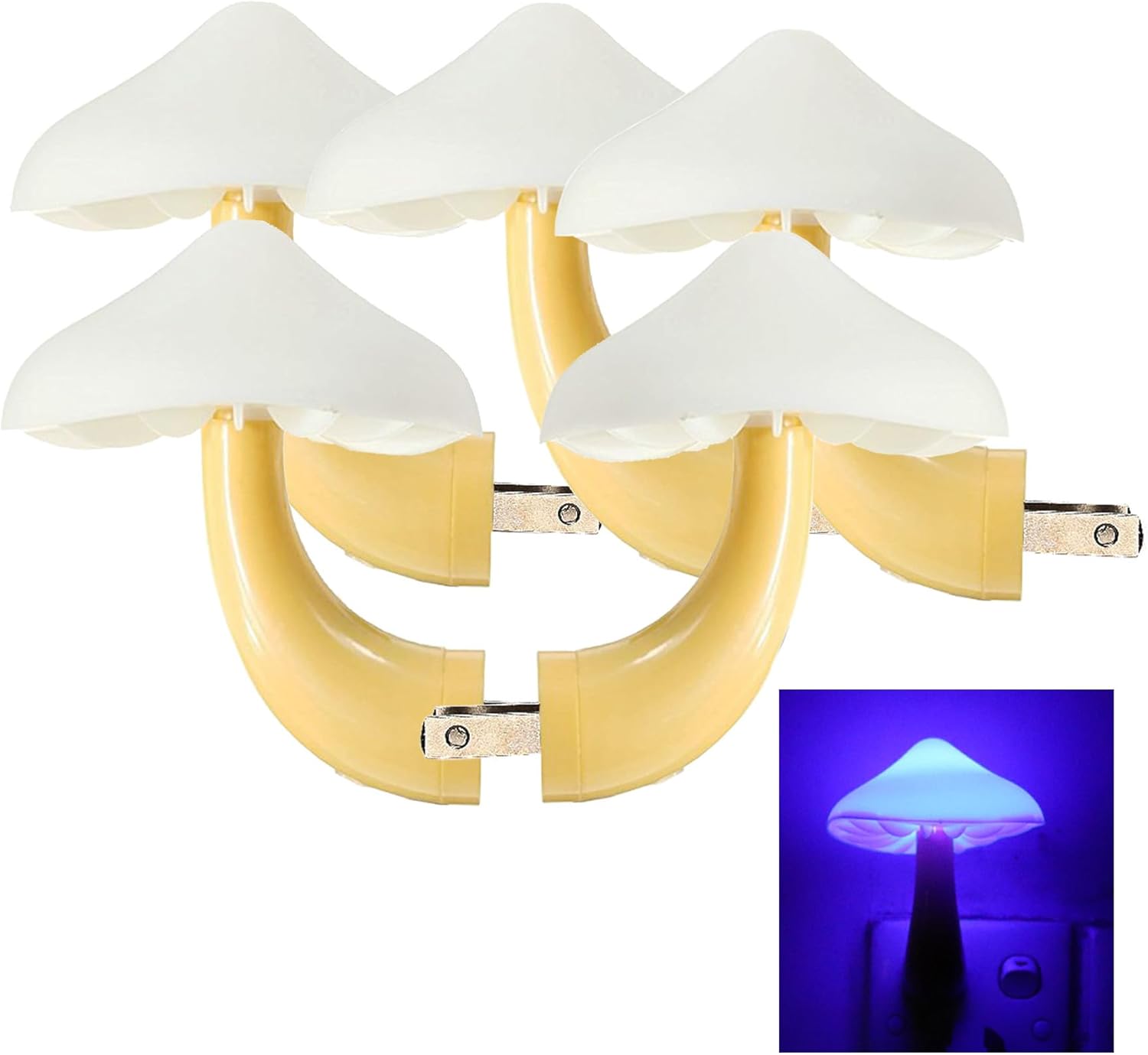 AUSAYE 5Pack LED Sensor Night Light Plug in Lamp Blue Cute Mushroom Night Lights for Adults Kids