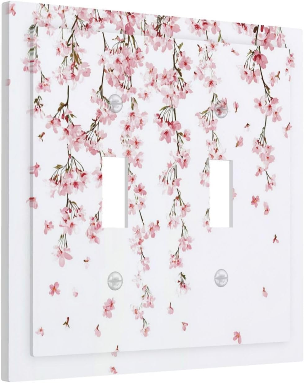 Decorative Switch Plates Sakura Plant Floral Pink Flowers 2 Gang Double Toggle Outlet Light Switch