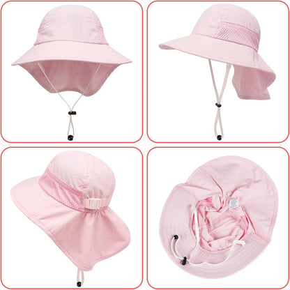 Toddler Baby Sun Hat Kids Summer UPF 50+ for Boys Girls Adjustable Beach Hats with Bucket Wide Brim