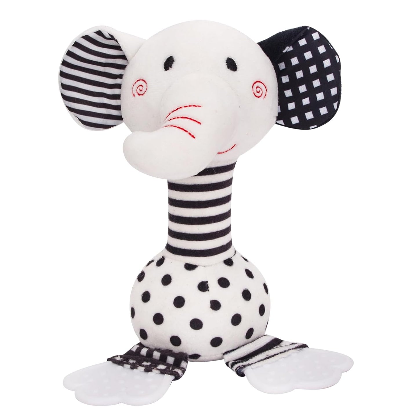 Black & White Elephant Baby Toys 0-12 Months - Plush Sensory Rattle with Teether, Wind Chime, BB