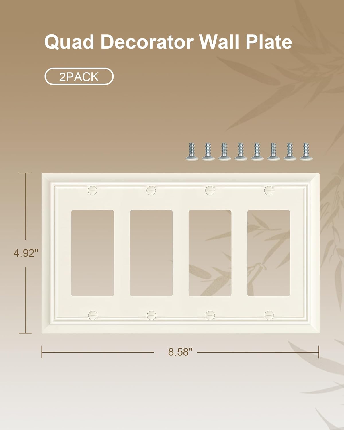 2-Pack Quad Decorator Wall Plate, Light Almond Decorative Switch Plates and Outlet Covers, Natural