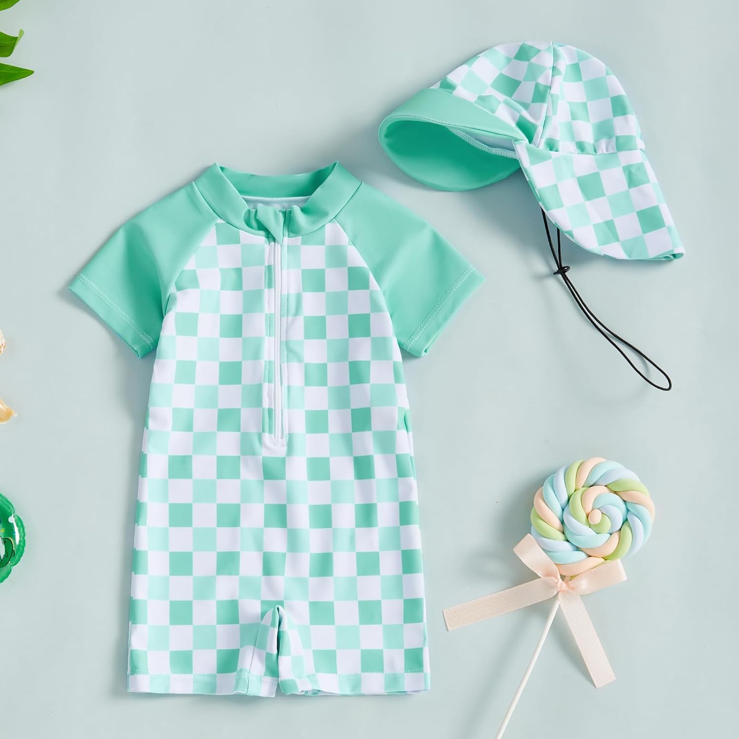 MAYUMMPY Baby Boys Girls Swimwear Casual Zipper One Pieces Rash Guard Swimsuit and Hat Beachwear