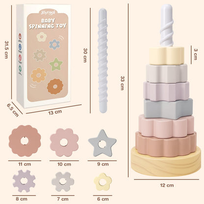 Joyreal Wooden Spinning Stacking Toys, Neutral Ring Stacker Montessori Toys for Toddlers 1-3