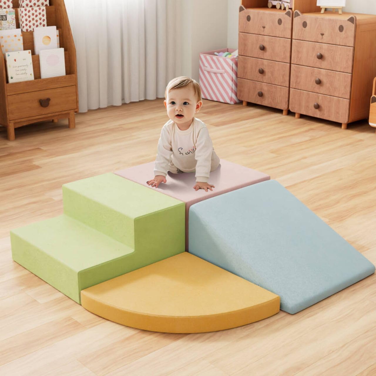 4 Piece Foam Climbing Blocks for Toddlers, Baby Climbing Gym with Ultra High Density Foam for