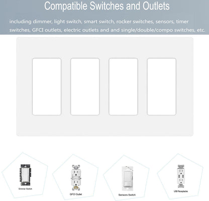 4-Gang Screwless Decora Wall Plate Cover Switch Outlet Electrical Faceplate for Light Switche