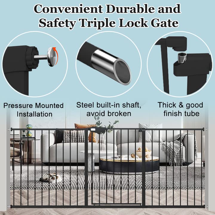 WAOWAO Triple Lock Baby Gate Extra Wide 76.77-81.49" Pressure Mounted Walk Through Swing Auto Close